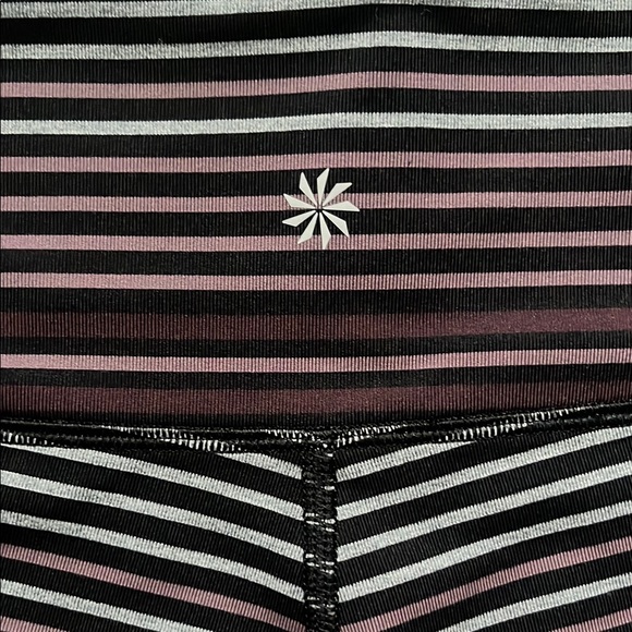 Black, Maroon, Mauve, Gray, and White Striped Athleta Leggings - Picture 3 of 4